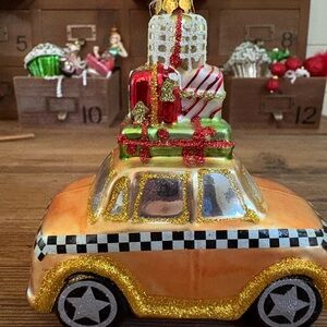 Festive Taxi Ornament with Gifts